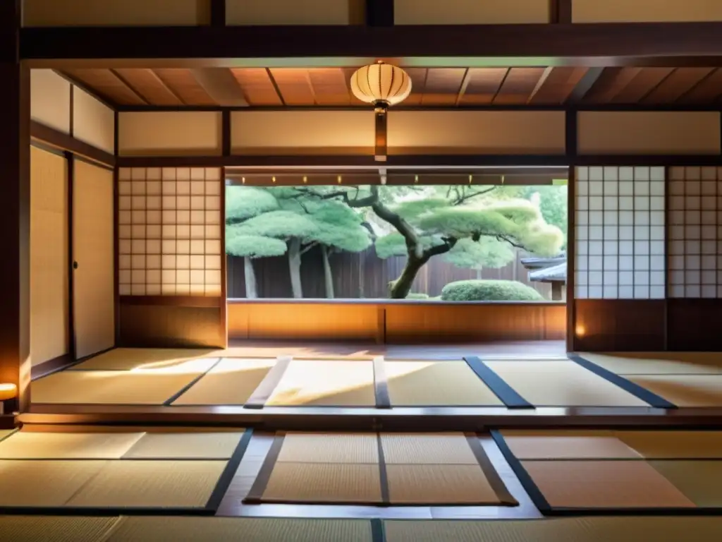 Un dojo japonés tradicional con guerreros samurái participando en una solemne ceremonia del té, reflejando la espiritualidad de la jerarquía samurái