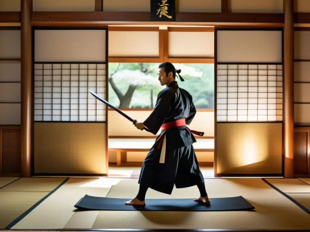 Un dojo japonés tradicional iluminado por la luz natural a través de las pantallas shoji