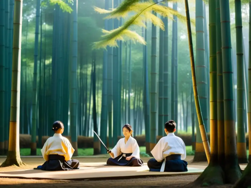 En un dojo japonés tradicional, jóvenes practican esgrima bajo la atenta mirada del sensei