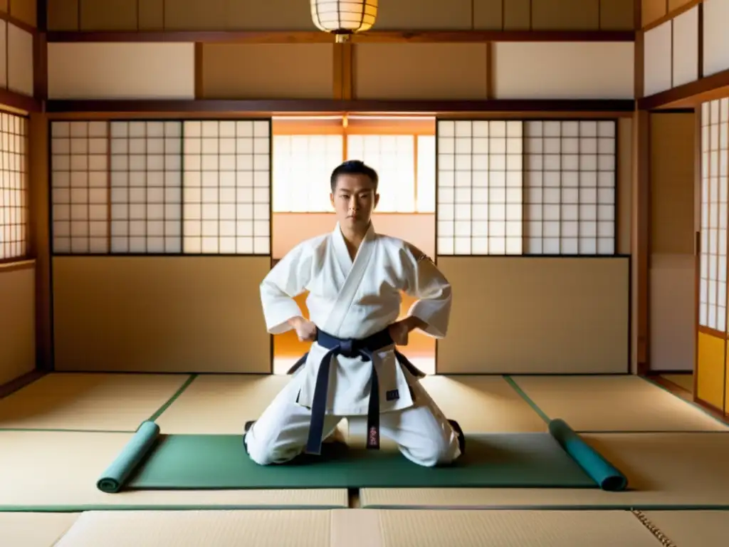 En un dojo japonés tradicional, el maestro y sus alumnos se preparan para entrenar en la cultura samurái de relación maestro aprendiz