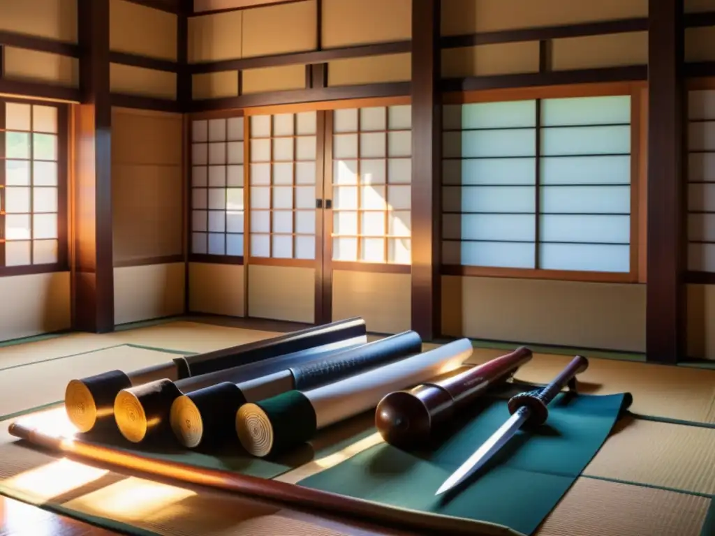 Un dojo japonés tradicional con niñas practicando esgrima samurái bajo la mirada atenta de su sensei