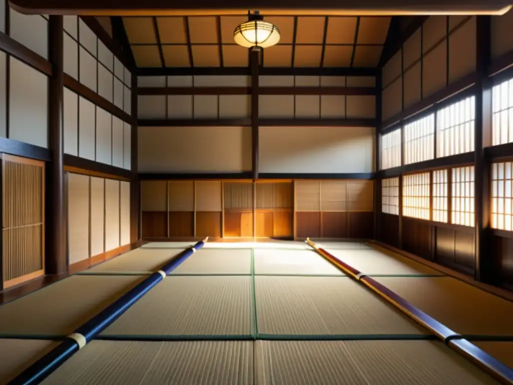 Un dojo de kendo tradicional con maestro y estudiantes demostrando los principios básicos del kendo para principiantes