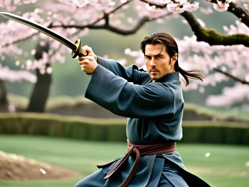 Tom Cruise y Ken Watanabe en una dramática pelea de espadas entre árboles de cerezo