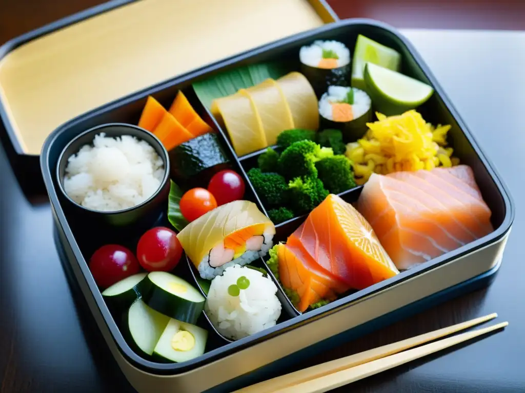 Una elegante caja Bento japonesa muestra la disciplina y equilibrio de la Dieta Bushido: Fuerza y Agilidad