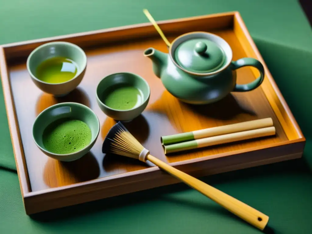 Un elegante set de té japonés con tesoros samurái para el día a día, en una atmósfera zen y luminosa