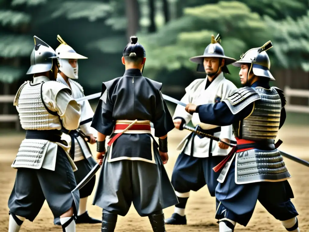 Entrenamiento de artes marciales samurái en la naturaleza