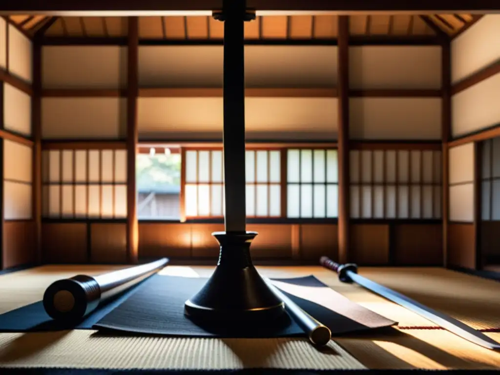 Entrenamiento de samuráis vs caballeros medievales en un dojo tradicional, con guerreros practicando bajo la atenta mirada del sensei en un ambiente de disciplina y tradición centenaria