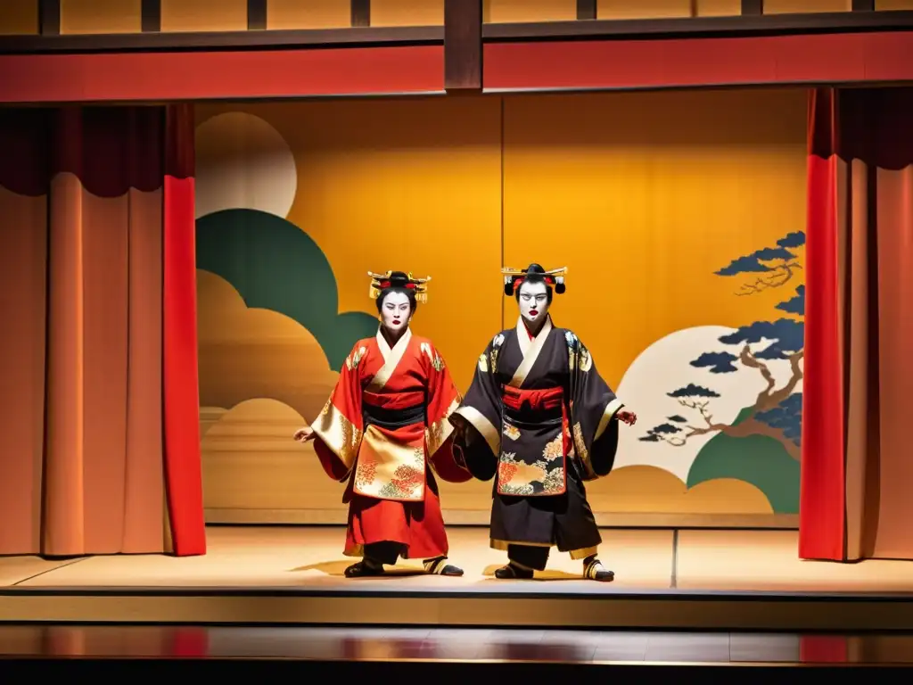 Espectáculo de Teatro Kabuki: Grandiosa representación teatral con vestuarios llamativos y una atmósfera de la Filosofía Samurai