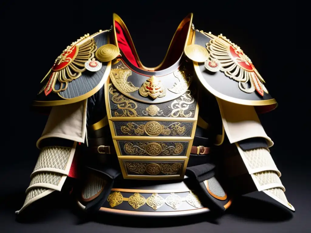 Espléndida armadura samurai exhibe técnicas de combate y movilidad en detallados grabados y ornamentos, destacando la artesanía tradicional