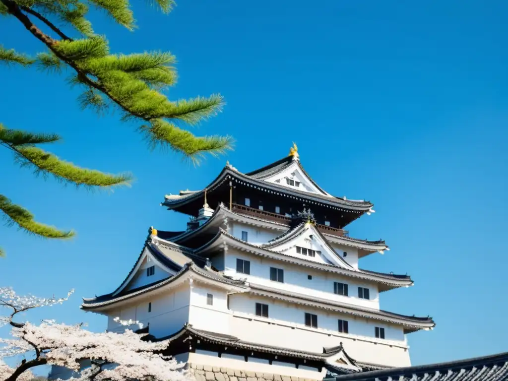 Espléndido castillo samurái del periodo Edo con elegantes paredes blancas y torres, resaltando su importancia histórica