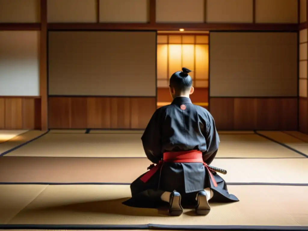 Estudiantes de samuráis en dojo tradicional, atentos a enseñanzas inspiradoras de samuráis