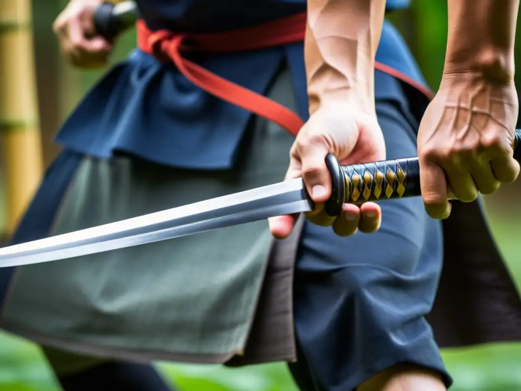 Expertos en técnicas tameshigiri katana samurái realizan cortes precisos en bambú