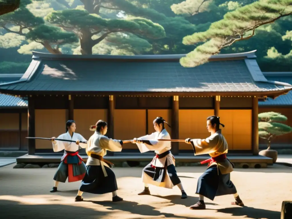 Un grupo de estudiantes practican artes marciales en la histórica Escuela de Samuráis de Obi, transportando al espectador a la era de los samuráis