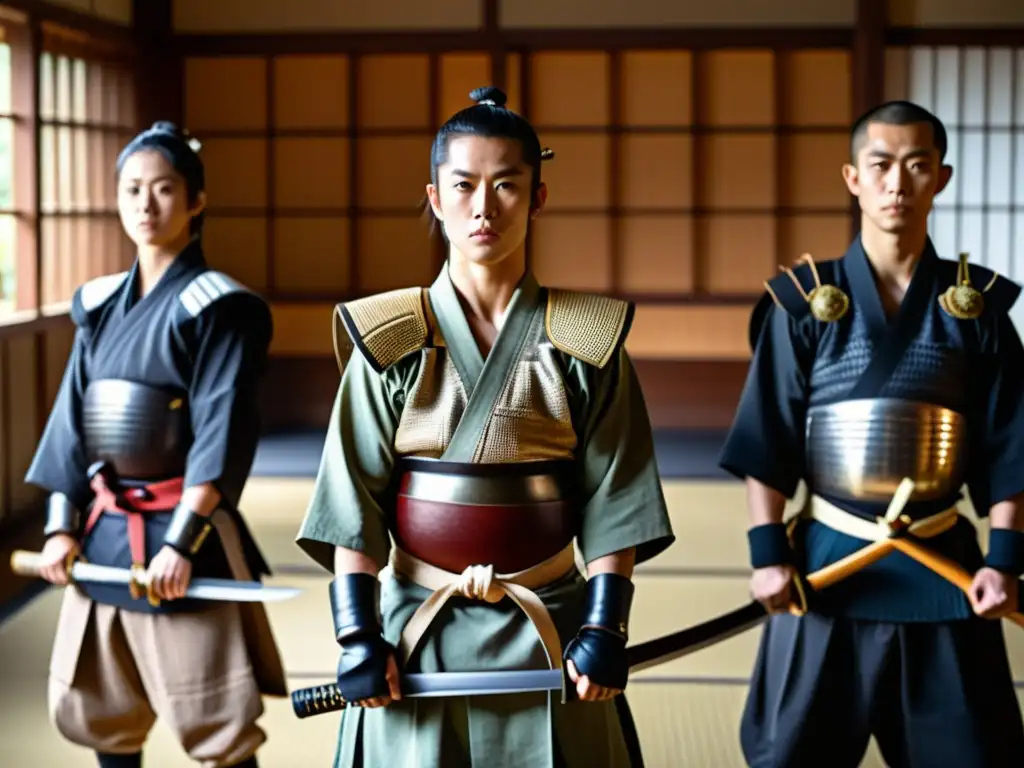 Un grupo de extranjeros se entrena en artes marciales samurái con determinación en un dojo japonés