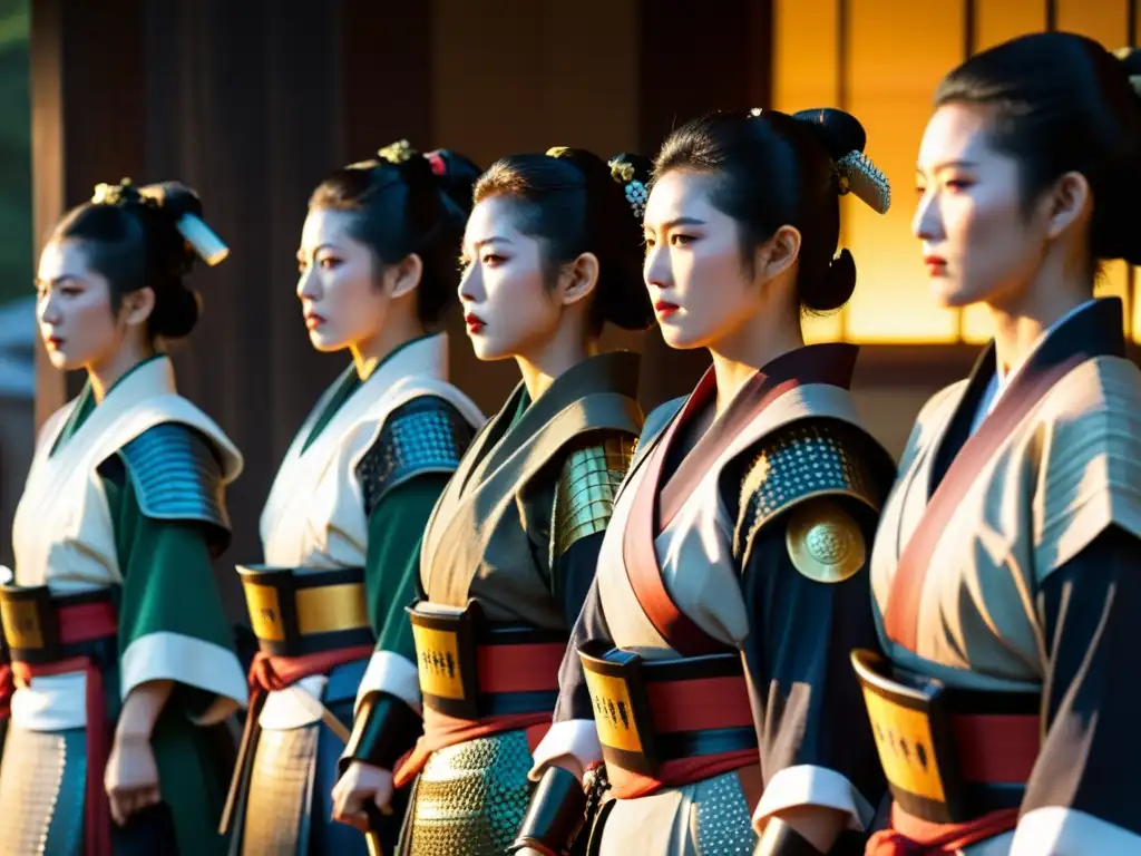 Grupo de OnnaBugeisha, guerreras samurái, con determinación y fuerza
