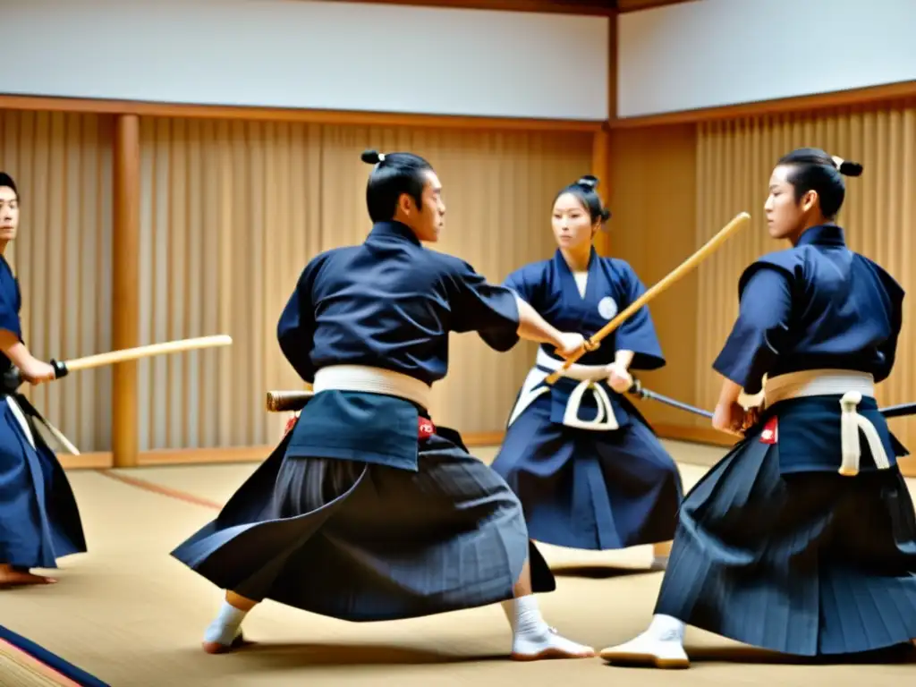 Grupo de practicantes de kendo en un dojo tradicional de Japón, demostrando la autenticidad y disciplina del kendo