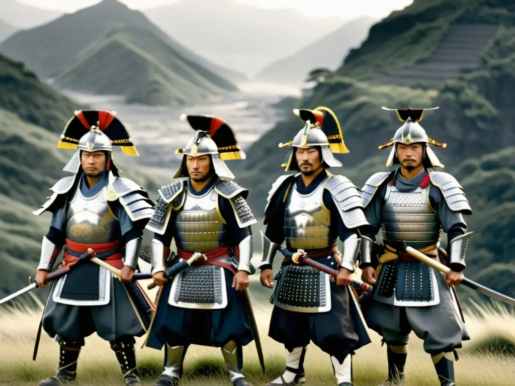Samuráis en la montaña: preparándose para la batalla Un grupo de samuráis en armadura tradicional se reúne en las montañas para la Rebelión Chichibu: Levantamiento olvidado historia samurái