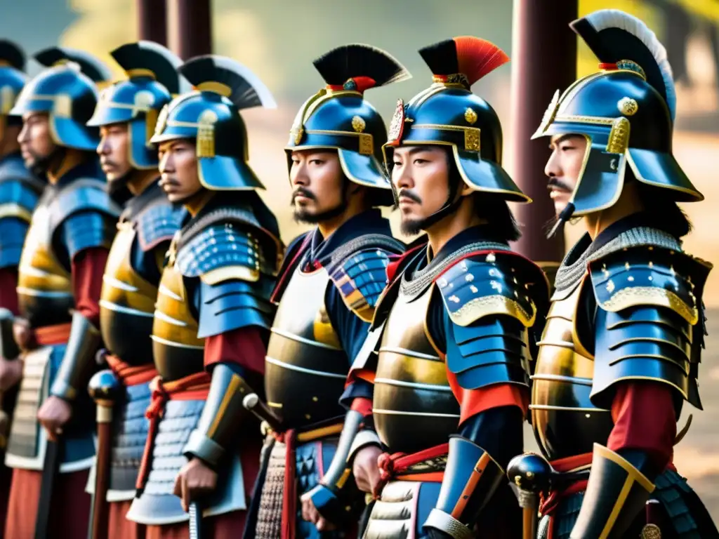 Grupo de samuráis en armaduras tradicionales, listos con sus espadas, en el bullicioso festival Men Matsuri