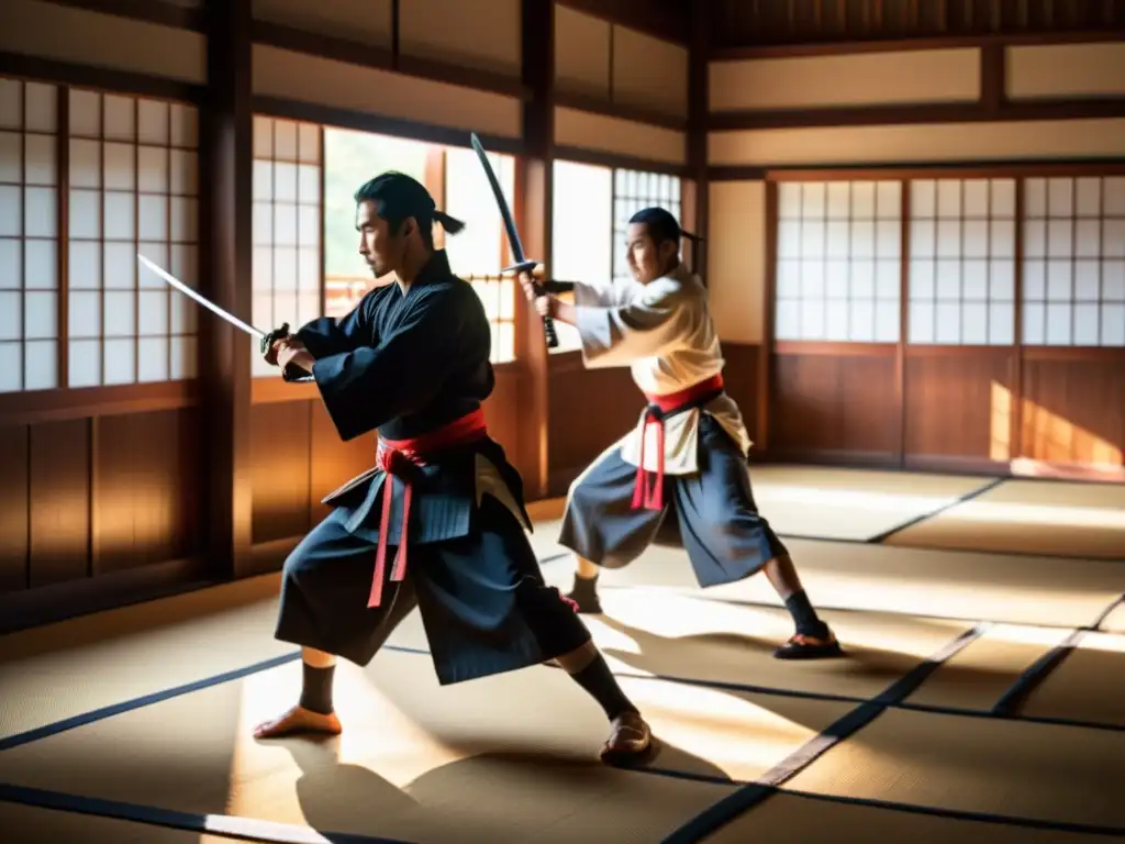 Un grupo de samuráis modernos practican con precisión y gracia en un dojo tradicional, honrando el legado de los ronin en la historia japonesa