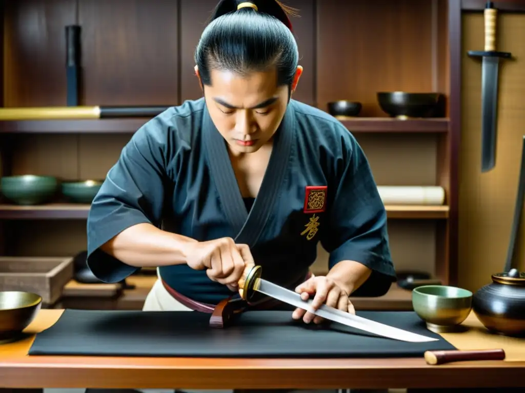 Un hábil artesano crea réplicas fieles de katanas originales con precisión y dedicación