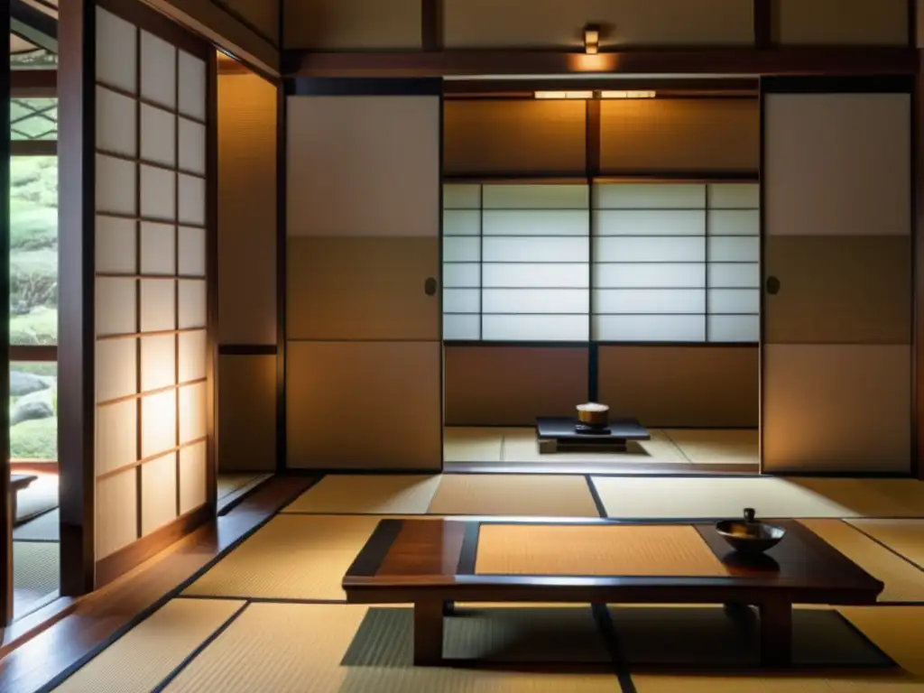 Una habitación japonesa tradicional con una solemnidad que evoca el significado y ritual del Seppuku