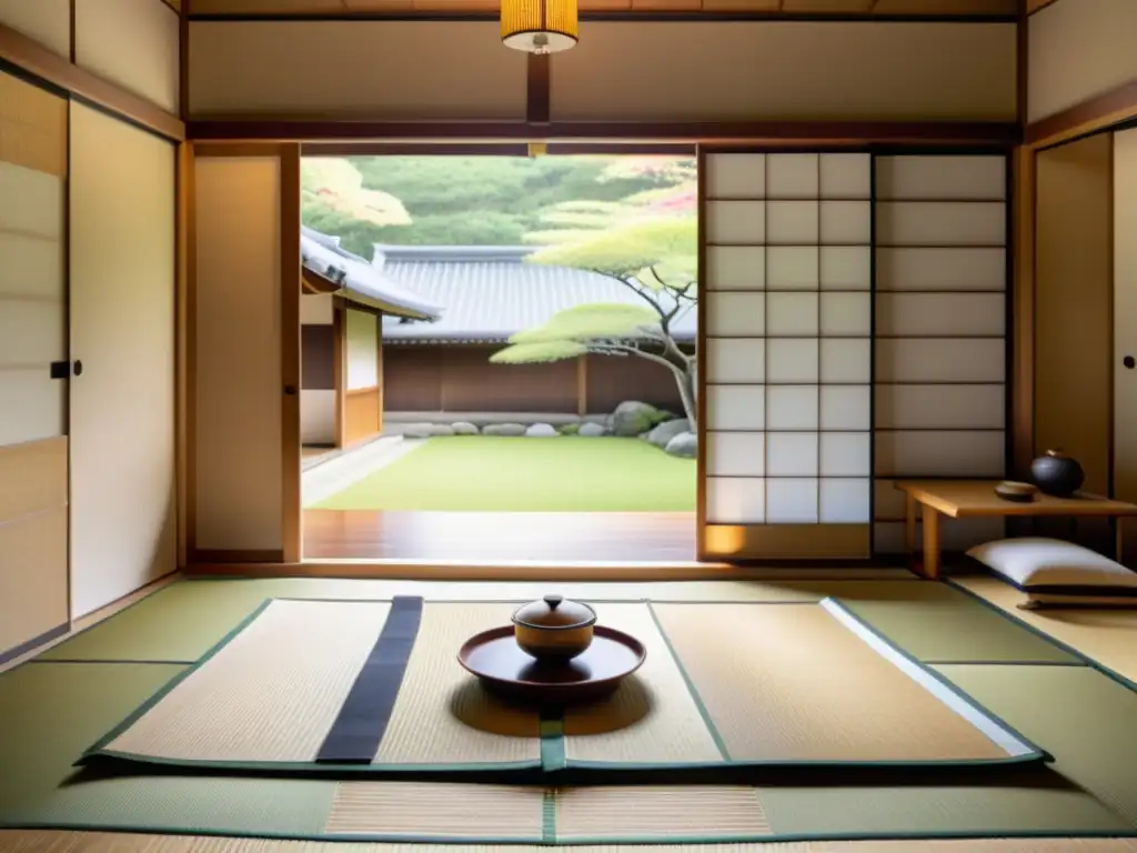 Decoración hogar estilo samurái con atmósfera serena en sala tatami japonesa