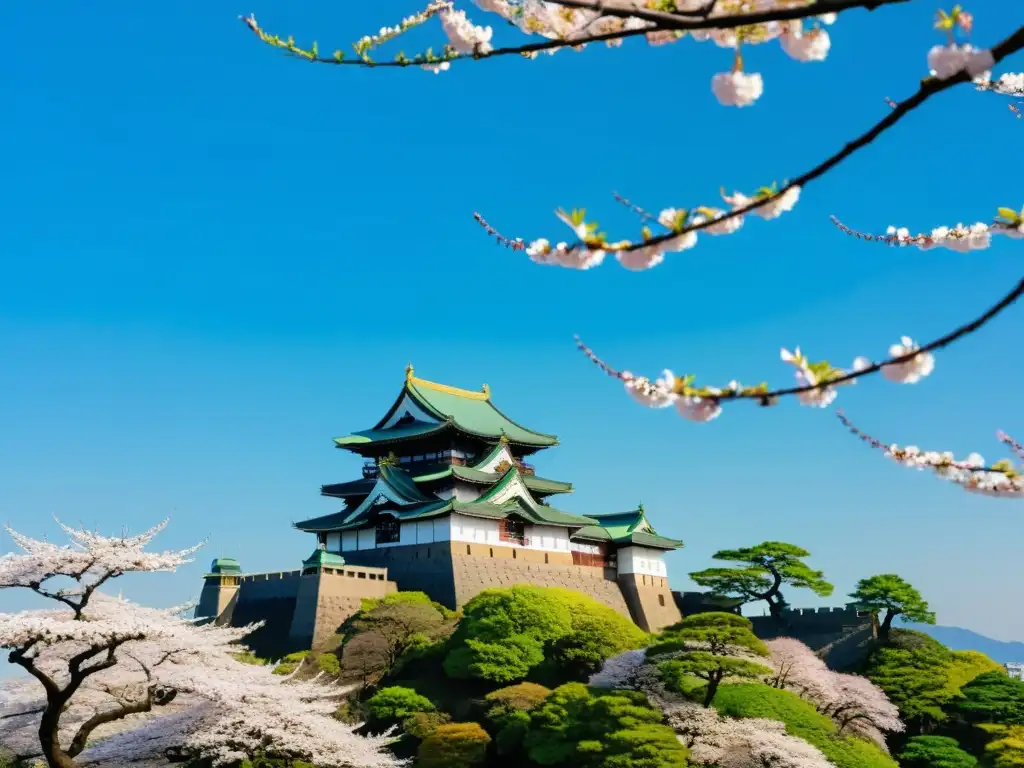 El icónico Castillo Sendai, con el legado Date Masamune en Tohoku, destaca en medio de cerezos en flor y cielo azul