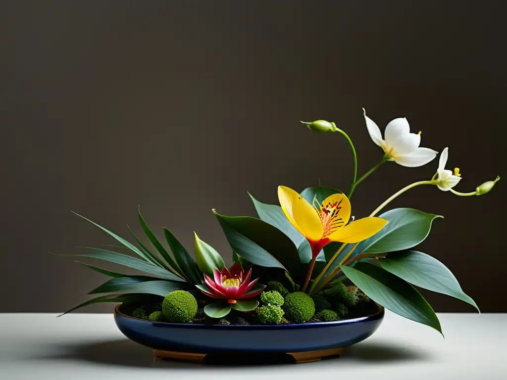 Un ikebana tradicional muestra disciplina y belleza, evocando el arte floral samurái en una composición detallada y elegante