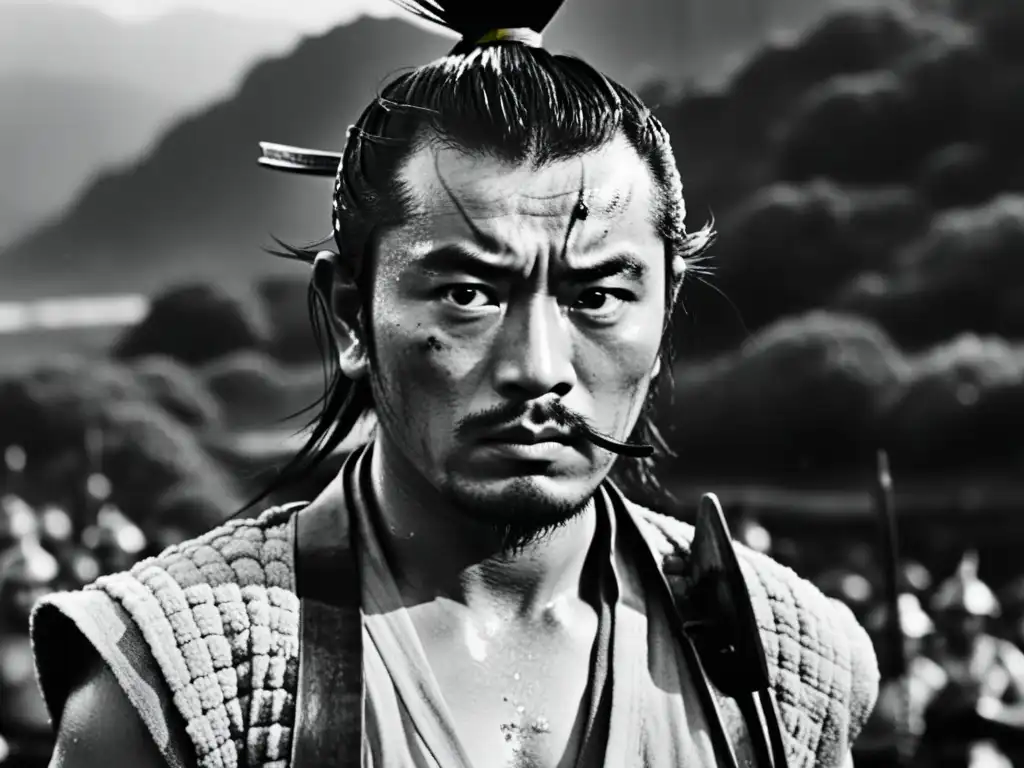 Imagen en blanco y negro de los samuráis de 'Los Siete Samuráis' de Akira Kurosawa, con influencia samurái en cine artes marciales