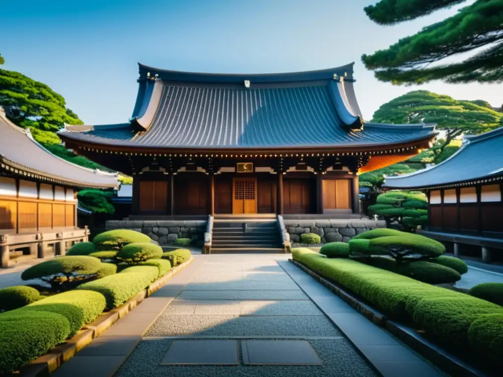 Imagen deslumbrante del templo Sengakuji en Tokyo, Japón, al amanecer