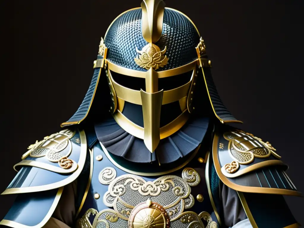 Una imagen detallada de una armadura samurái tradicional, exhibiendo el intrincado trabajo en metal y detalles delicados