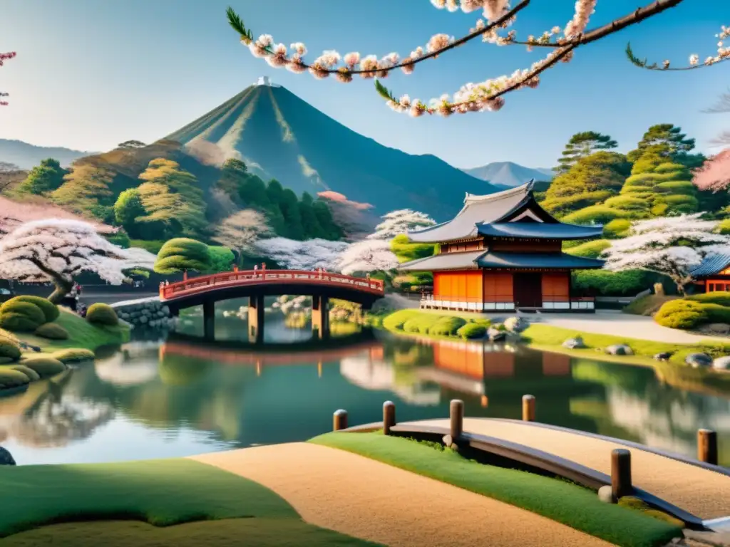 Imagen 8k detallada de paisaje japonés tradicional con samuráis practicando el arte del samurái tácticas en la naturaleza serena y hermosa