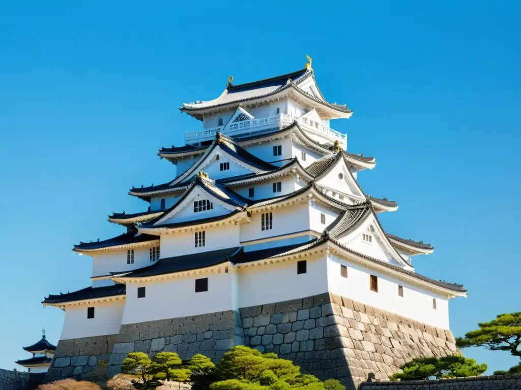 Himeji Castle: Majestuosa fortaleza samurái en 8k Imagen 8k detallada del Castillo Himeji, símbolo duradero del legado samurái en Japón