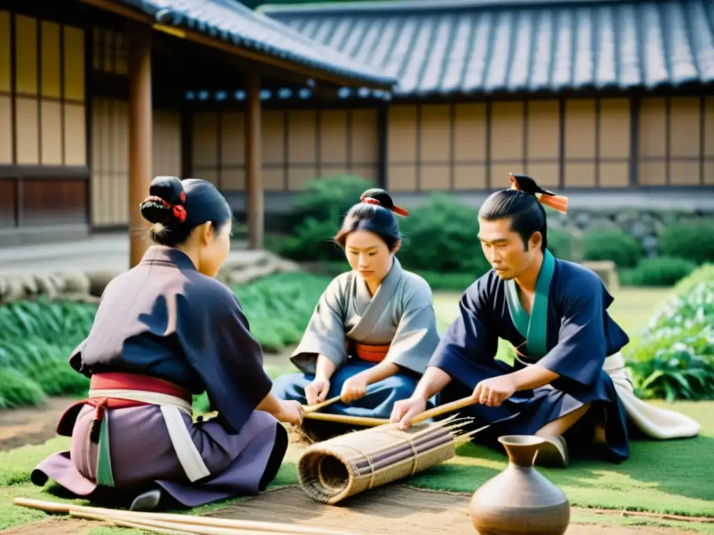 Imagen documental de Burakumin en la era samurái, mostrando sus actividades tradicionales y la riqueza cultural a pesar de la opresión histórica