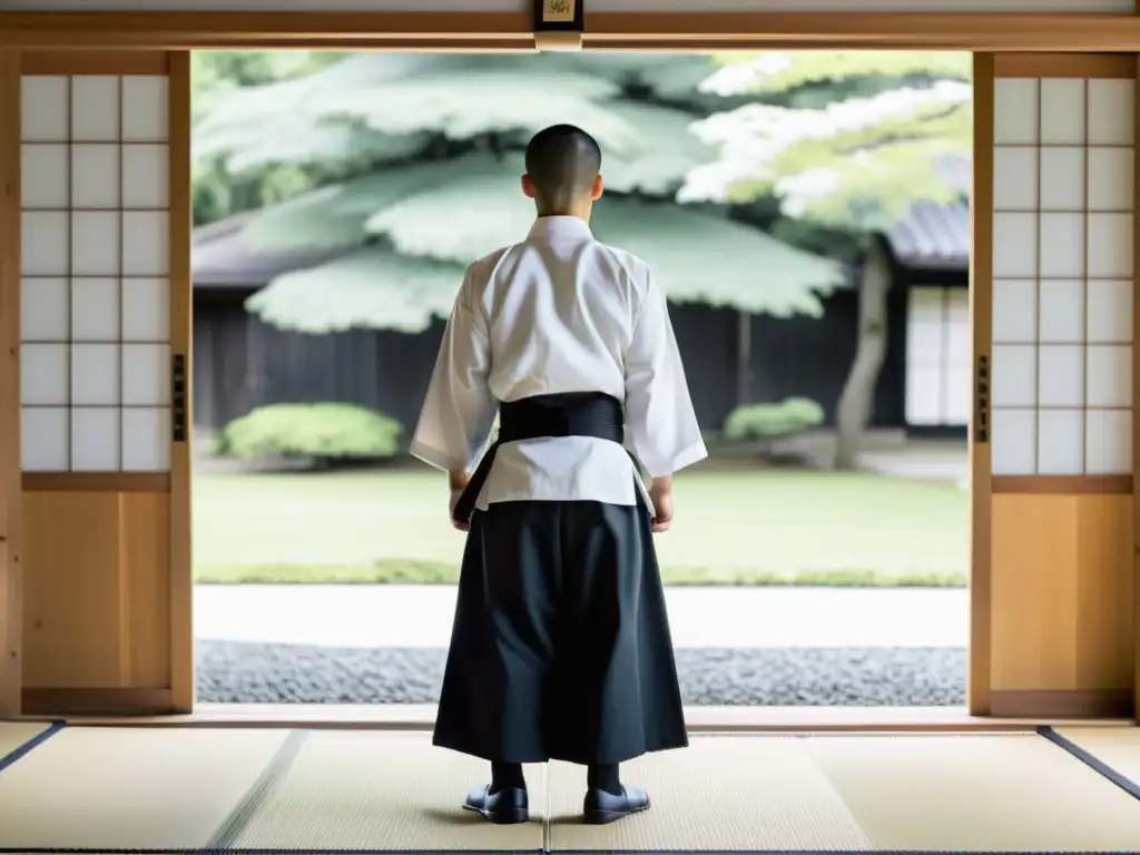 Imagen de un dojo japonés tradicional en la era Meiji, con sensei y estudiantes practicando artes marciales en un entorno sereno y lleno de historia