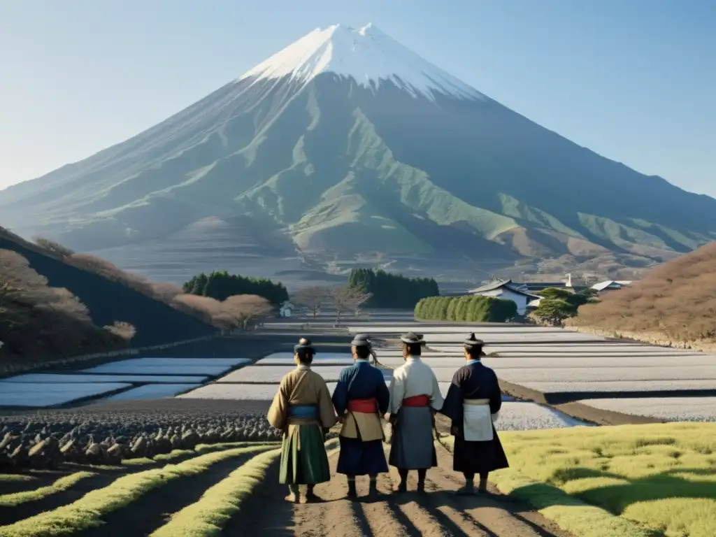 Imagen impactante de campesinos en Shimabara, Japón, desafiando con determinación la rebelión