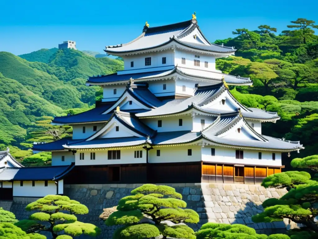 Imagen de alta resolución del majestuoso Castillo de Himeji en Japón, con sus blancas paredes y torres, destacando su elegancia y grandiosidad