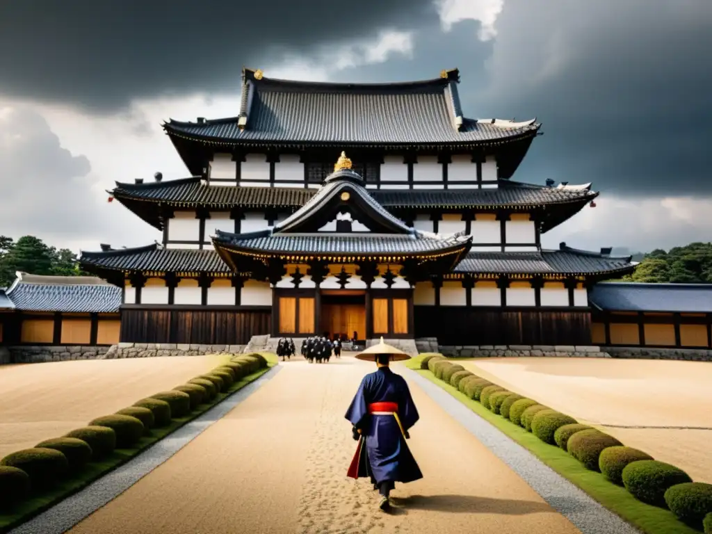 Imponente silueta del Castillo de Edo bajo cielo dramático