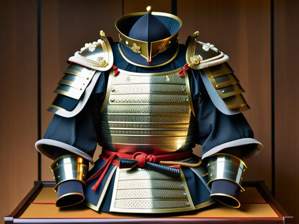 Una impresionante armadura DoMaru Sengoku, detallada y elegante, evocando la evolución del Armor DoMaru Sengoku en la historia