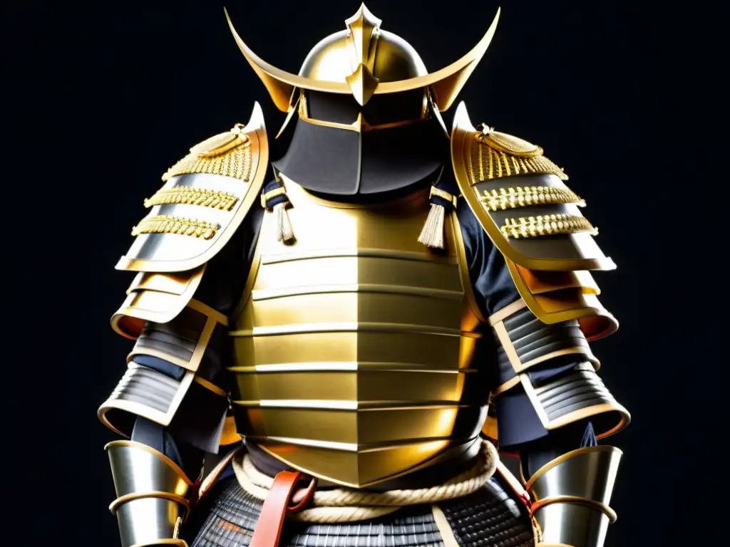 Una impresionante armadura samurái con detalles intrincados y armas tradicionales, evocando tácticas de guerra samurai