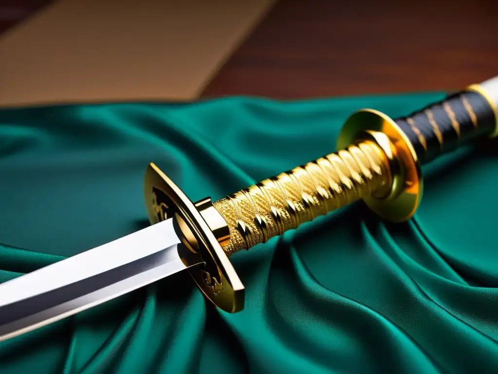 Una impresionante katana descansa sobre un soporte ornamental, destacando los valores samuráis en redes sociales