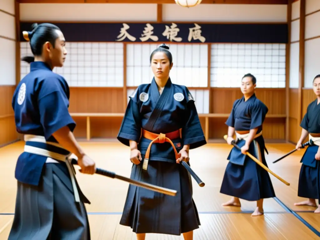 Innovaciones en el arte del Kendo: Estudiantes entrenan con disciplina en un dojo tradicional bajo la atenta mirada de su sensei