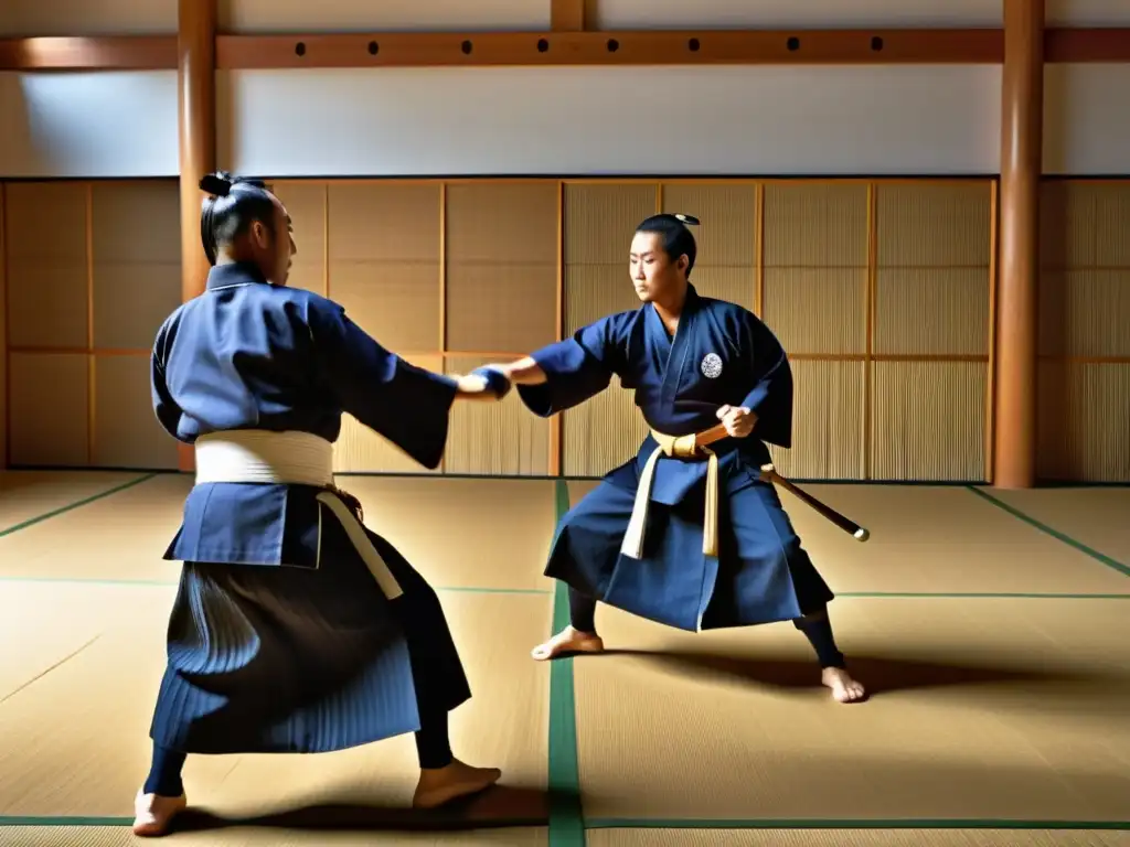 Un intenso combate de kendo en un dojo iluminado por el sol, donde la tradición se une a la modernidad