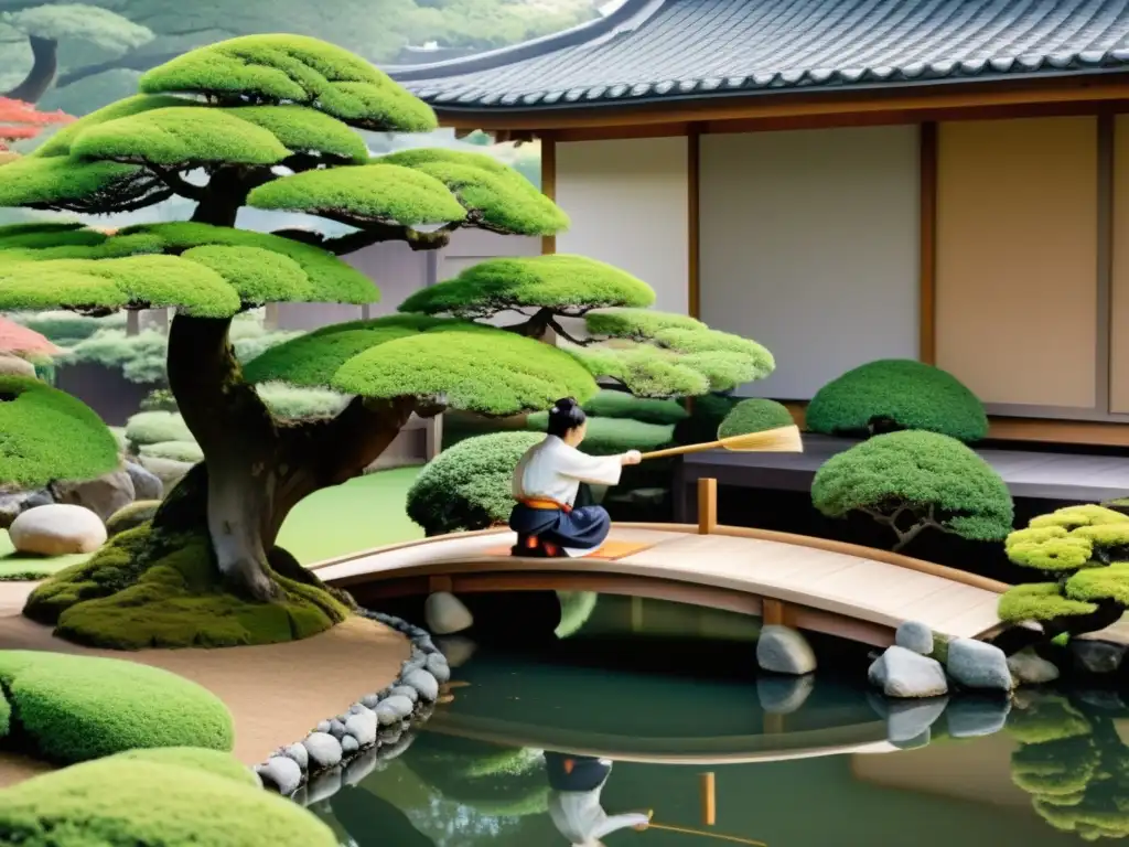 Un jardín japonés meticuloso con árboles podados en armonía