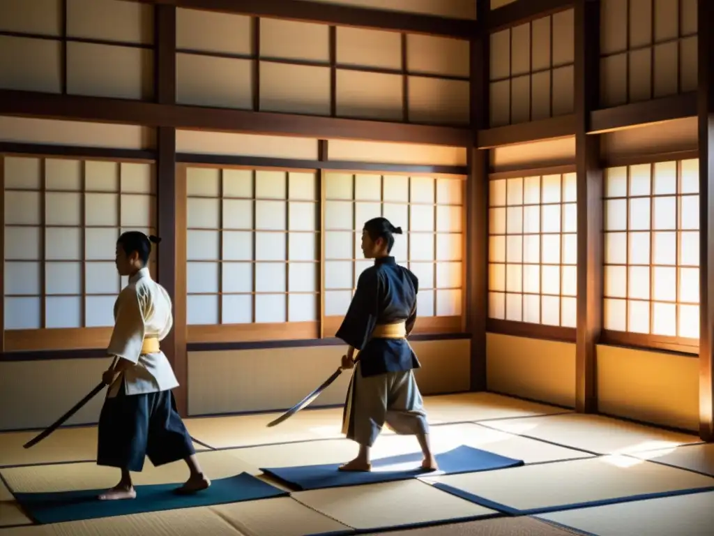 Jóvenes samuráis practican con disciplina en un antiguo dojo japonés