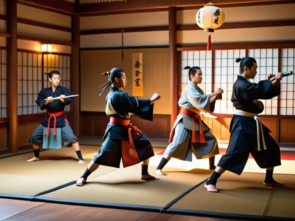 Jóvenes samuráis practican en un dojo tradicional japonés, mostrando disciplina y precisión