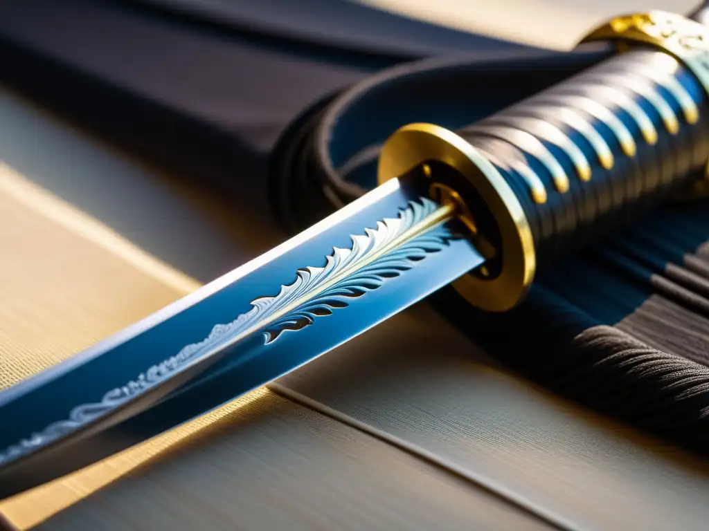 Una katana con detalles intrincados, envuelta en seda tradicional