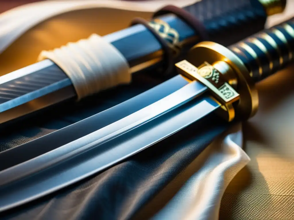 Katana japonesa de acero plegado en seda con paralelismos poesía combate samurái