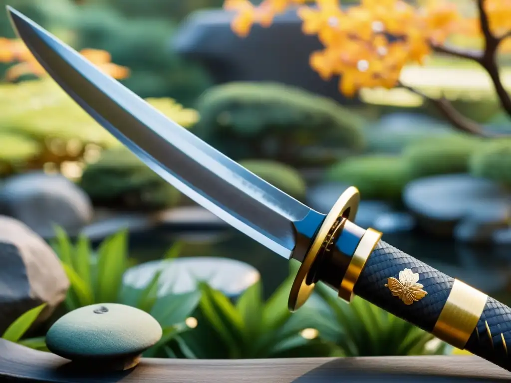 Una katana japonesa muestra la artesanía exquisita y detalles intrincados