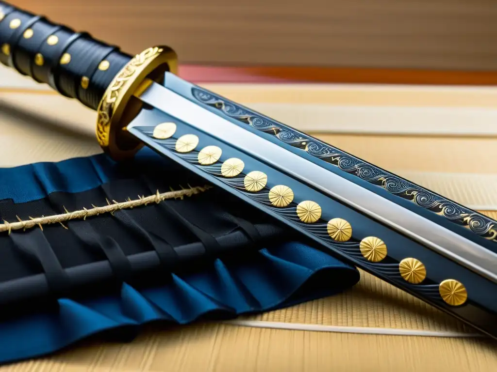 Una katana japonesa detallada muestra características auténticas de una katana, reflejando la artesanía tradicional y la cultura samurái